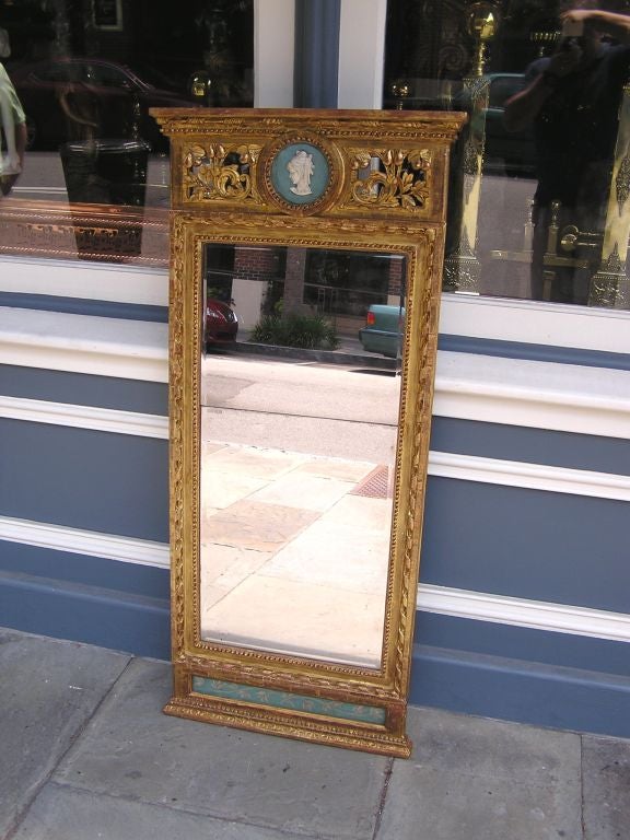 Neoclassical Italian Gilt carved Wood and Jasper ware Vanity Mirror. Circa 1780