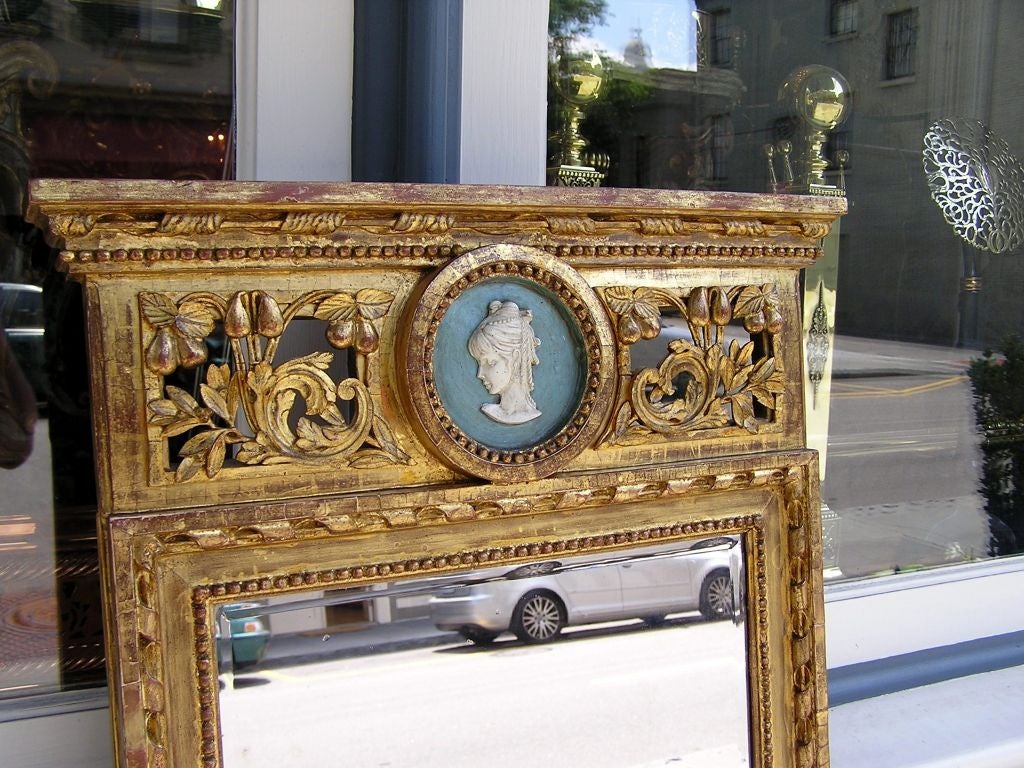 Hand-Carved Italian Gilt carved Wood and Jasper ware Vanity Mirror. Circa 1780