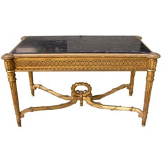 French Gilt Carved Wood Original Marble Top Console, Circa 1790