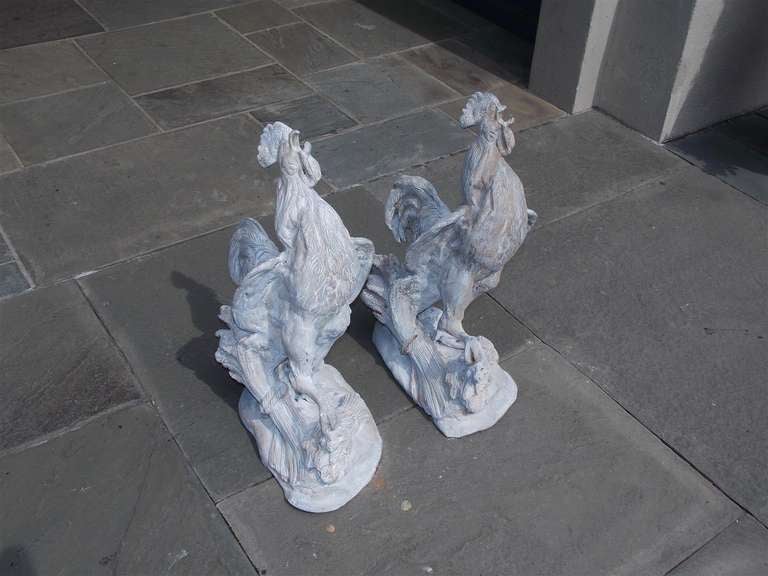 Pair of French Lead Roosters In Excellent Condition In Charleston, SC