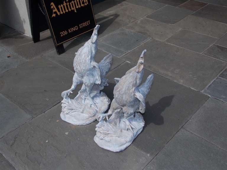 19th Century Pair of French Lead Roosters