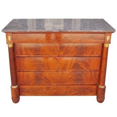 French Mahogany Marble Top Ormolu Chest of Drawers.  Circa 1810