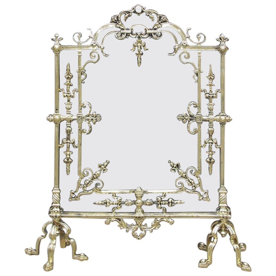 French Brass Decorative Fur-De-Lei Free Standing Fire Place Screen. C. 1820 For Sale