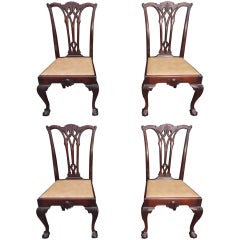 Set of Four American Chippendale Style Mahogany Side Chairs, Circa 1870