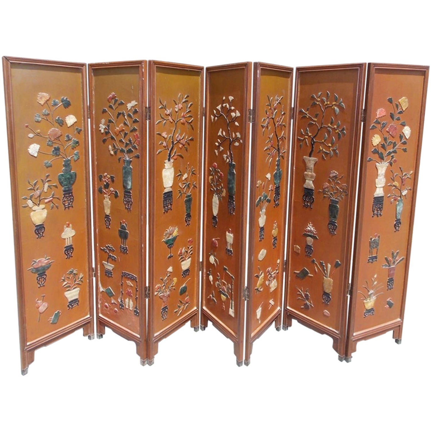 Chinese Seven Panel Floral and Landscape Decorative Screen. Circa 1840 For  Sale at 1stDibs