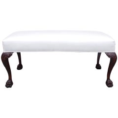 English Mahogany Upholstered Hairy Paw Bench, Circa 1870