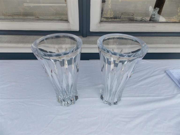French Pair of Flared Baccarat Crystal Vases. Circa 1930