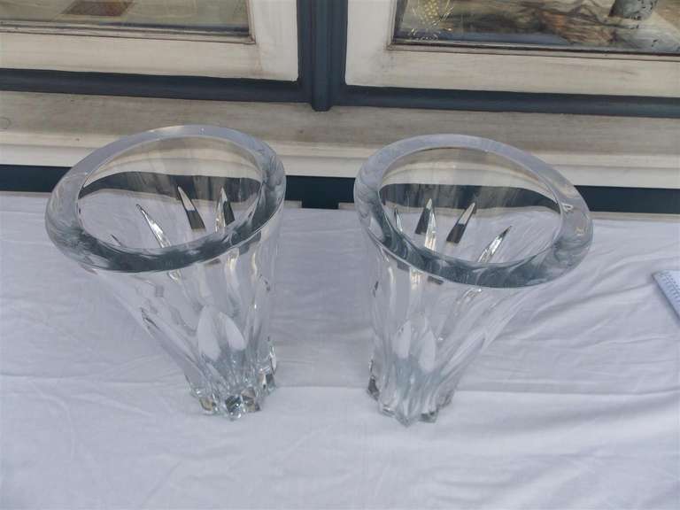Mid-20th Century Pair of Flared Baccarat Crystal Vases. Circa 1930