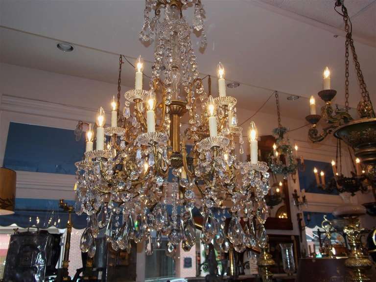 Early 19th Century  French Gilt Bronze and Crystal Fifteen Light Chandelier. Circa 1815