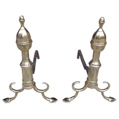 Pair of American Brass Acorn Faceted Andirons, Philadelphia, Circa 1800