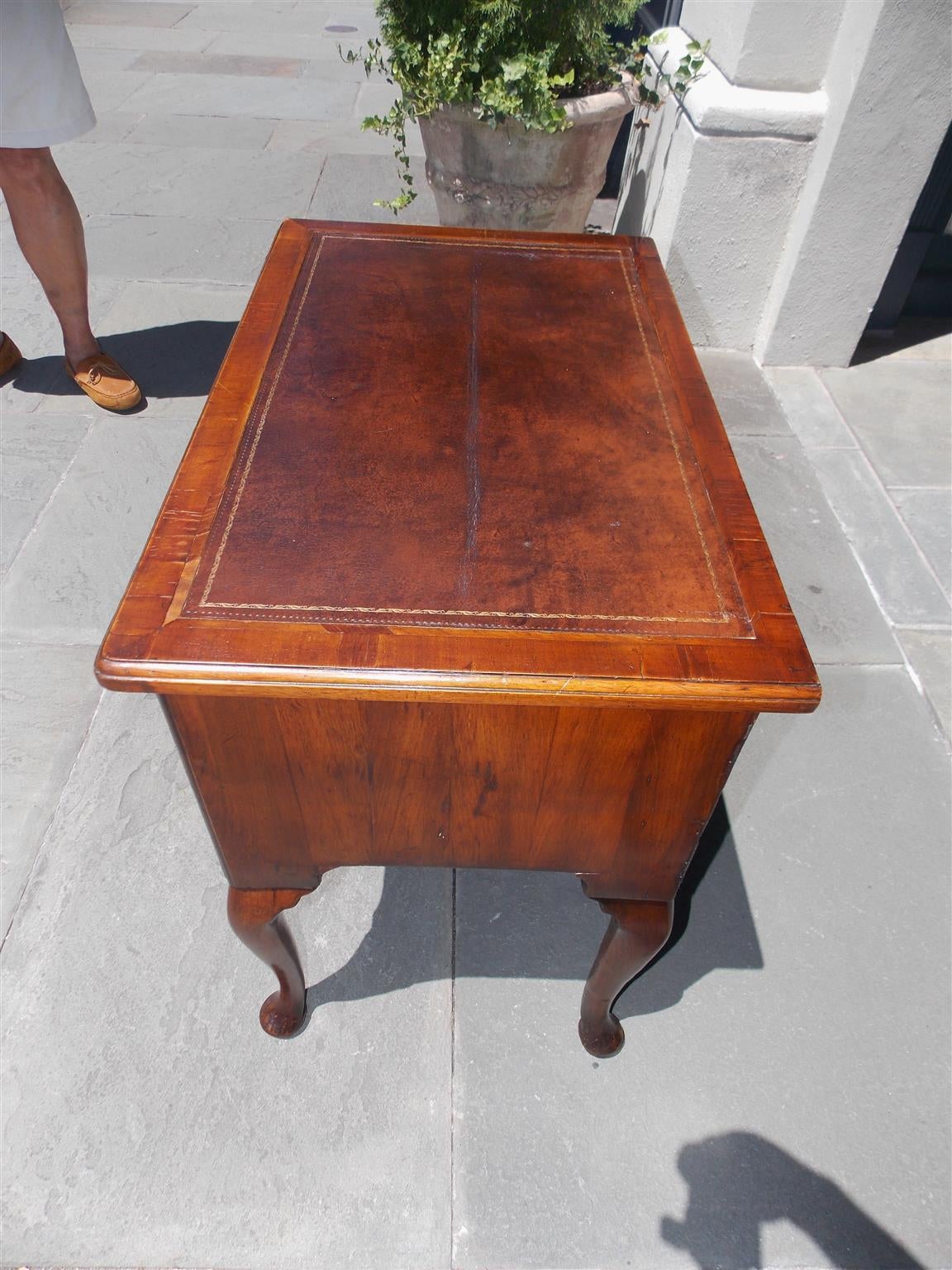 Mid-18th Century English Queen Anne Burl Walnut Leather Top Low Boy, Circa 1750 For Sale