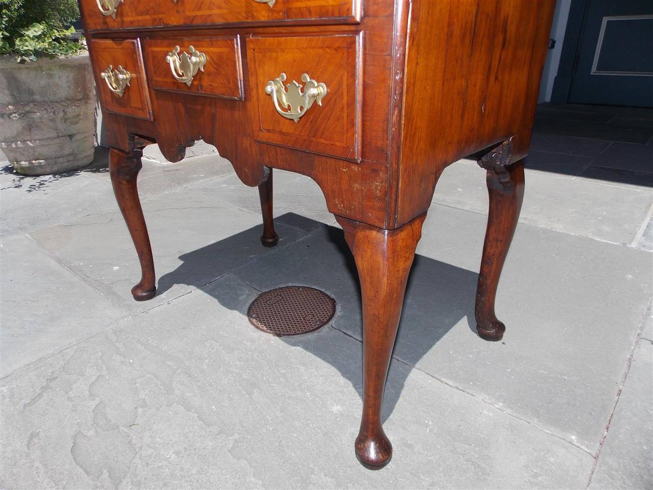 English Queen Anne Burl Walnut Leather Top Low Boy, Circa 1750 For Sale 1