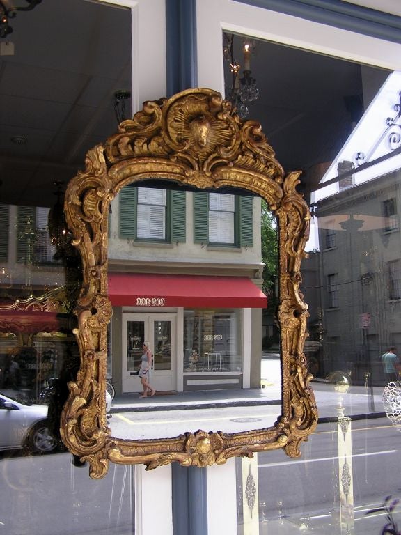 Neoclassical Italian Gilt Wood & Gesso Shell Cornice Acanthus Foliage Wall Mirror, C. 1780 For Sale
