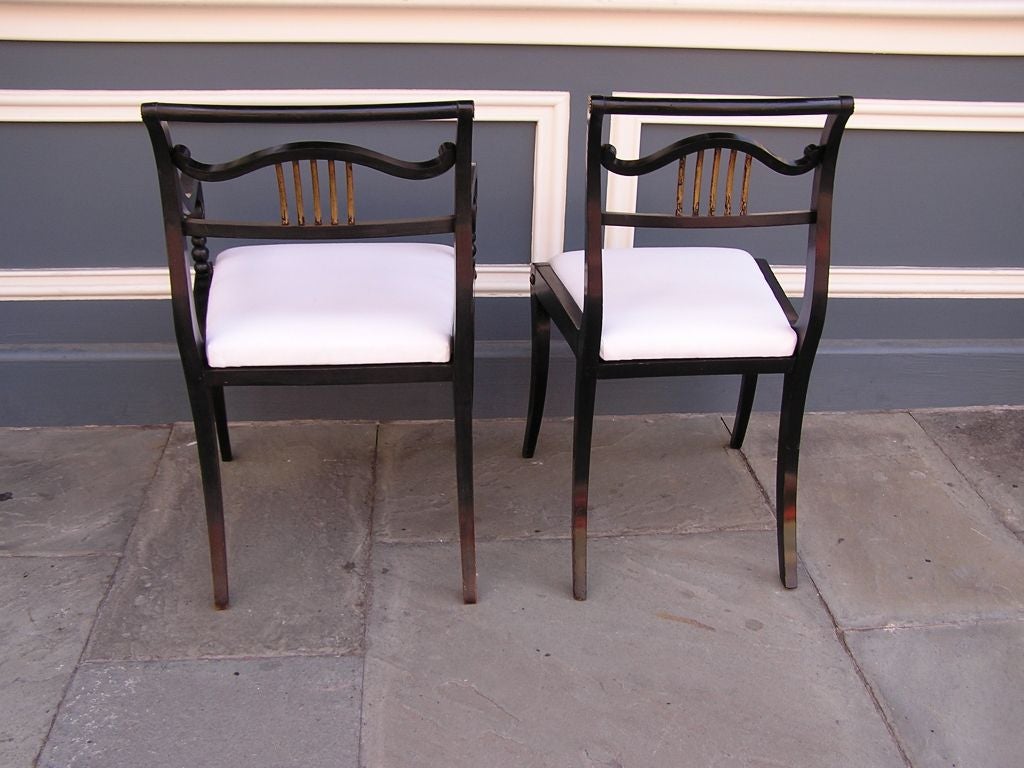 Set of Eight English Regency Painted & Silver Gilt Dining Room Chairs. C. 1790 For Sale 4