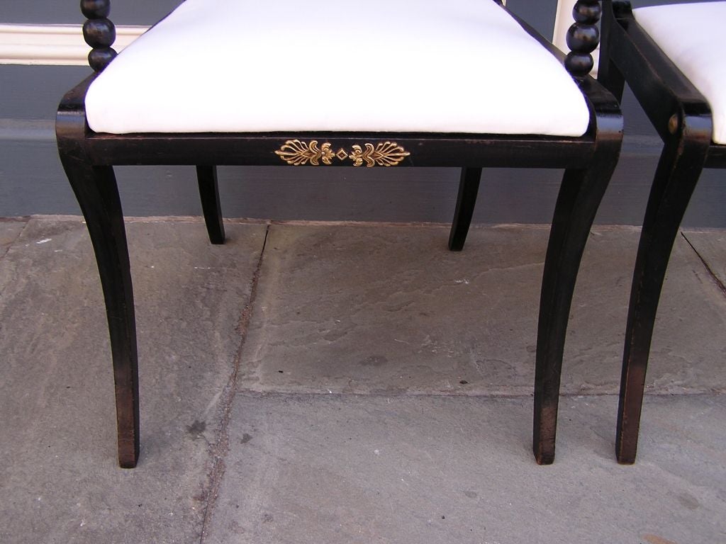 Muslin Set of Eight English Regency Painted & Silver Gilt Dining Room Chairs. C. 1790 For Sale