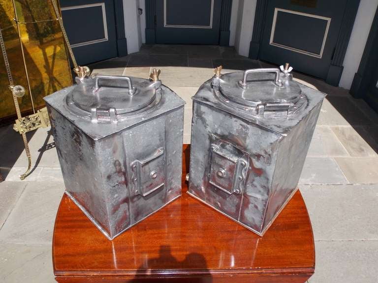 British Pair of English Polished Steel Ship Lanterns ( Meteorite Firm ) For Sale