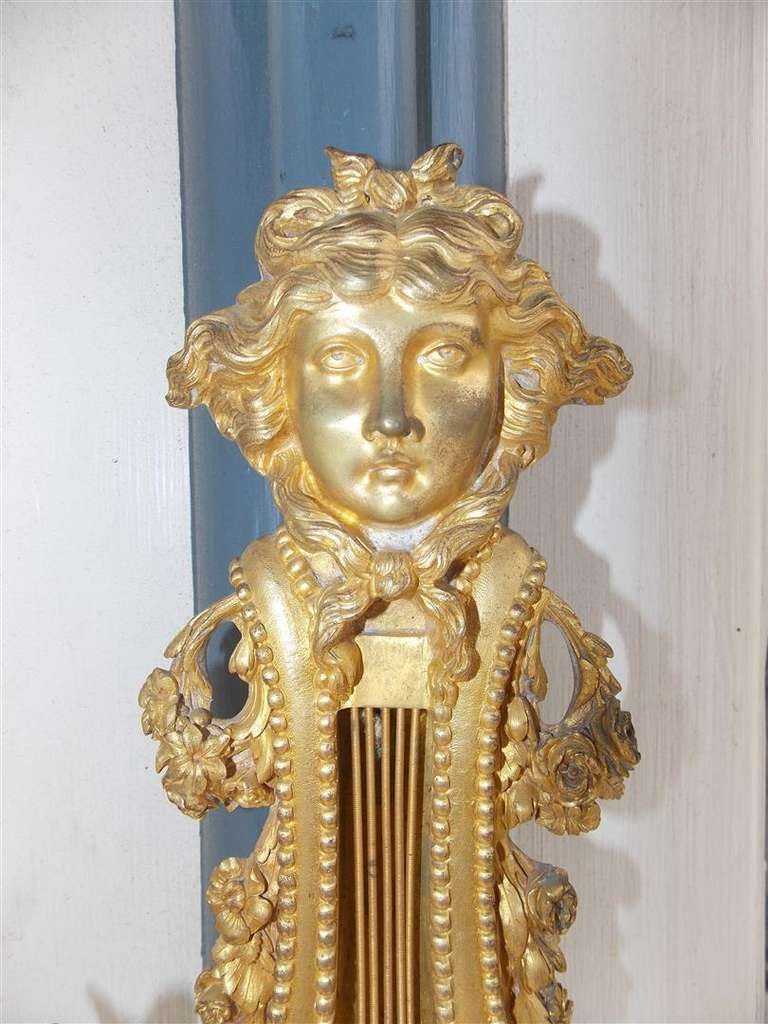 Pair of French Louis XVI Gilt Bronze Figural & Foliage Four Arm Sconces. C. 1780 For Sale 1