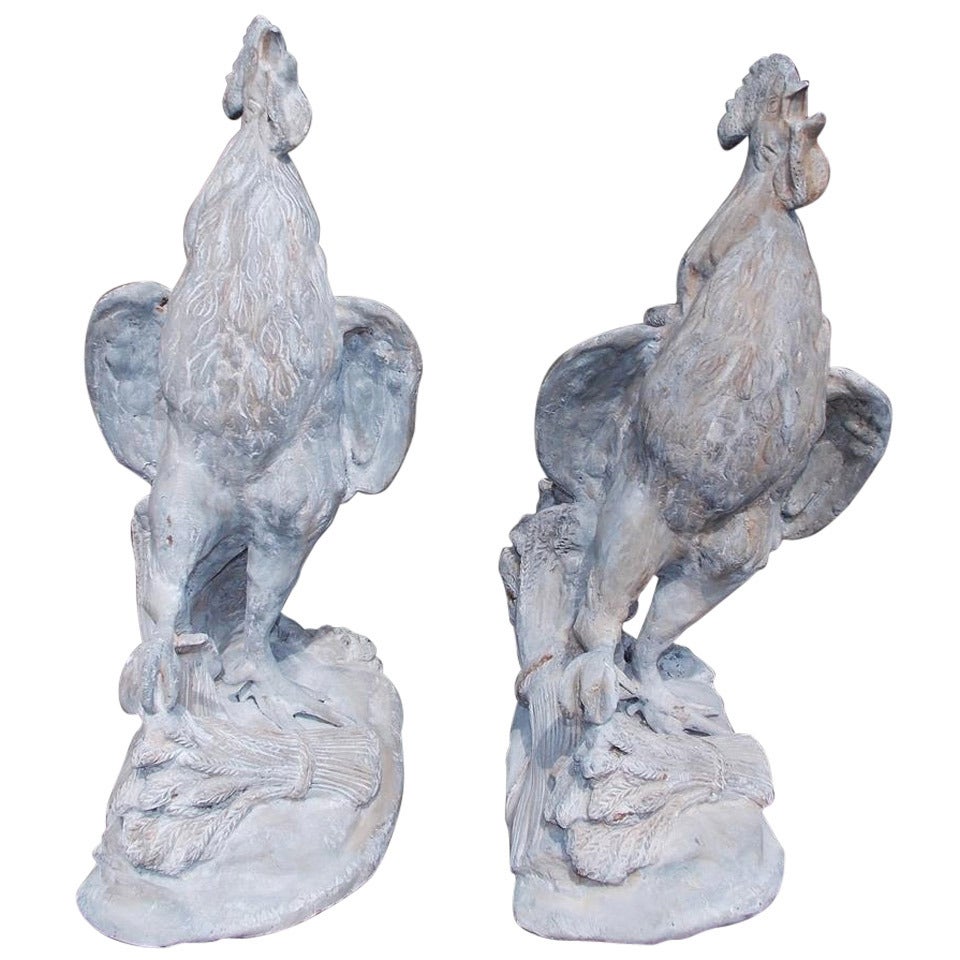 Pair of French Lead Roosters