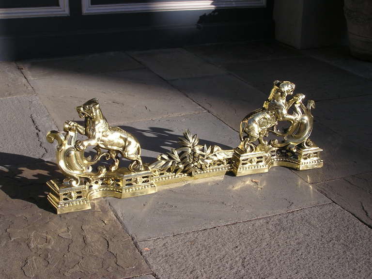 English Brass Striking Tiger Chenet, Circa 1830 In Excellent Condition In Hollywood, SC