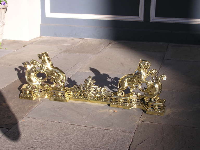 19th Century English Brass Striking Tiger Chenet, Circa 1830