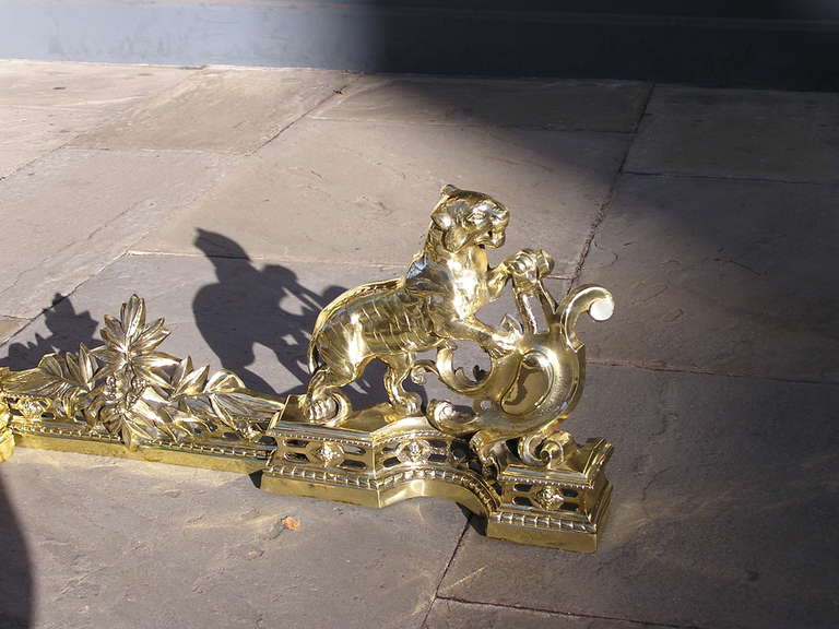 English Brass Striking Tiger Chenet, Circa 1830 2