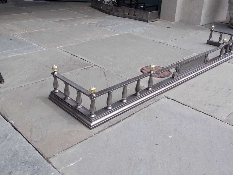 19th Century English Brass and Polished Steel Gallery Fire Fender, Circa 1820 For Sale