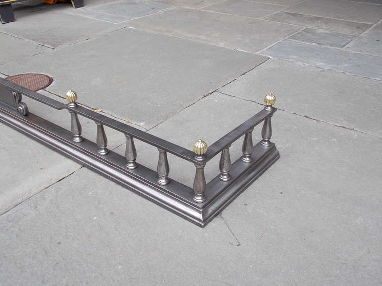 English Brass and Polished Steel Gallery Fire Fender, Circa 1820 For Sale 1