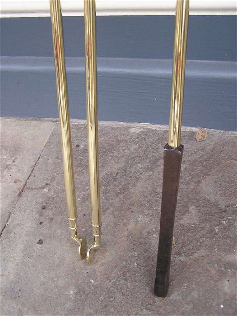Period Pair of American Brass Fireplace Tools.  Circa 1820 For Sale 2