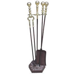 Set of American Brass Ball Top Tools on Stand, Boston, Circa 1790