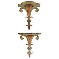 Pair of Italian Poly Chromed and Gilt Floral Wall Brackets, Circa 1840 3