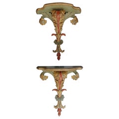 Pair of Italian Poly Chromed and Gilt Floral Wall Brackets, Circa 1840