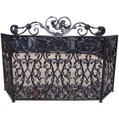 French Wrought Iron and Painted Rooster Fire Screen, Circa 1840