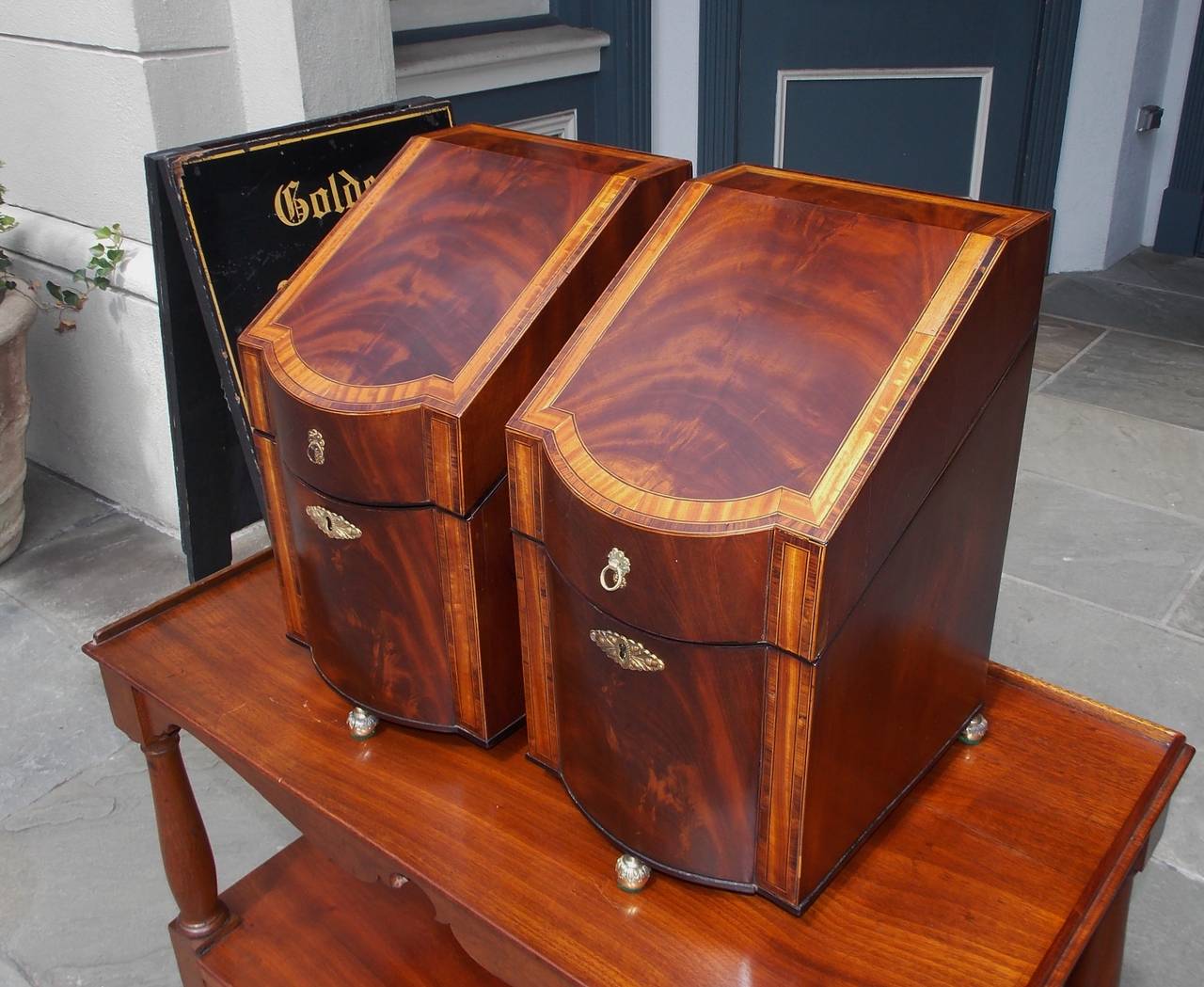 Hand-Carved Pair of American Mahogany Inlaid Cutlery Boxes . Charleston, SC  Circa 1790