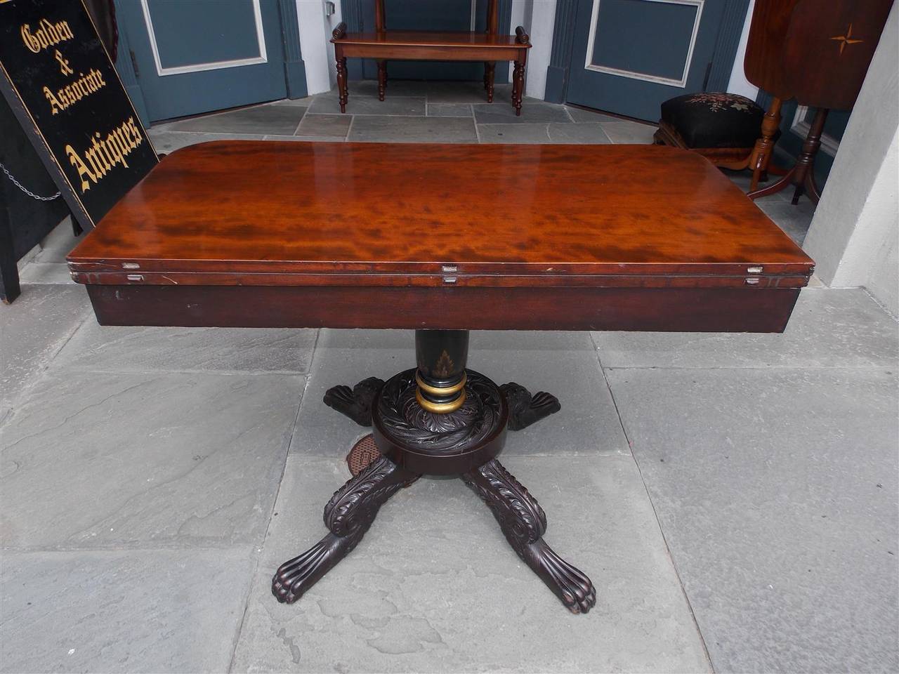 American Mahogany and Cherry Stenciled Gilt Hinged Game Table, PA. Circa 1810 For Sale 2