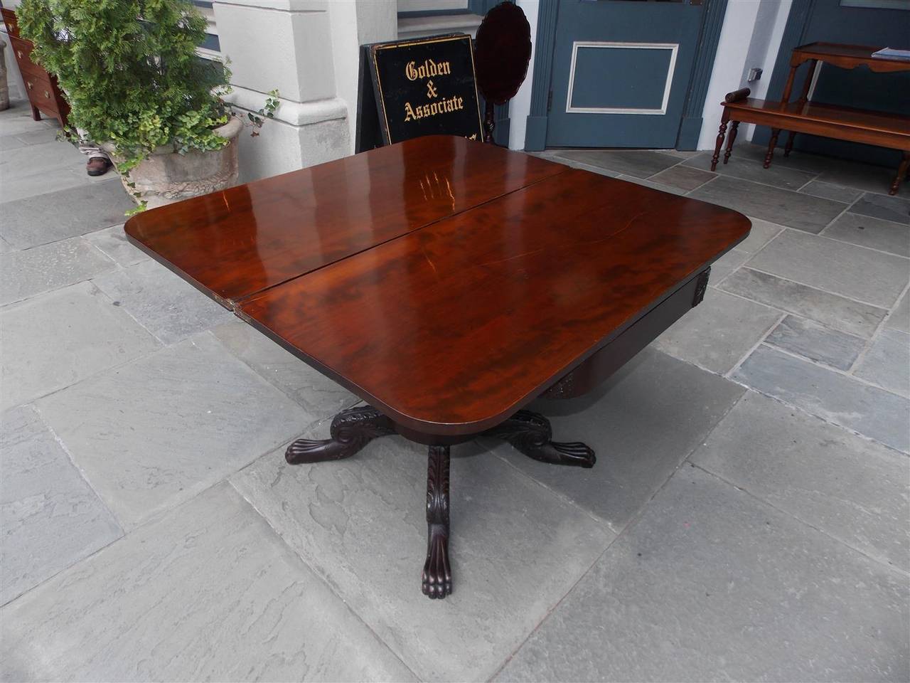 Federal American Mahogany and Cherry Stenciled Gilt Hinged Game Table, PA. Circa 1810 For Sale
