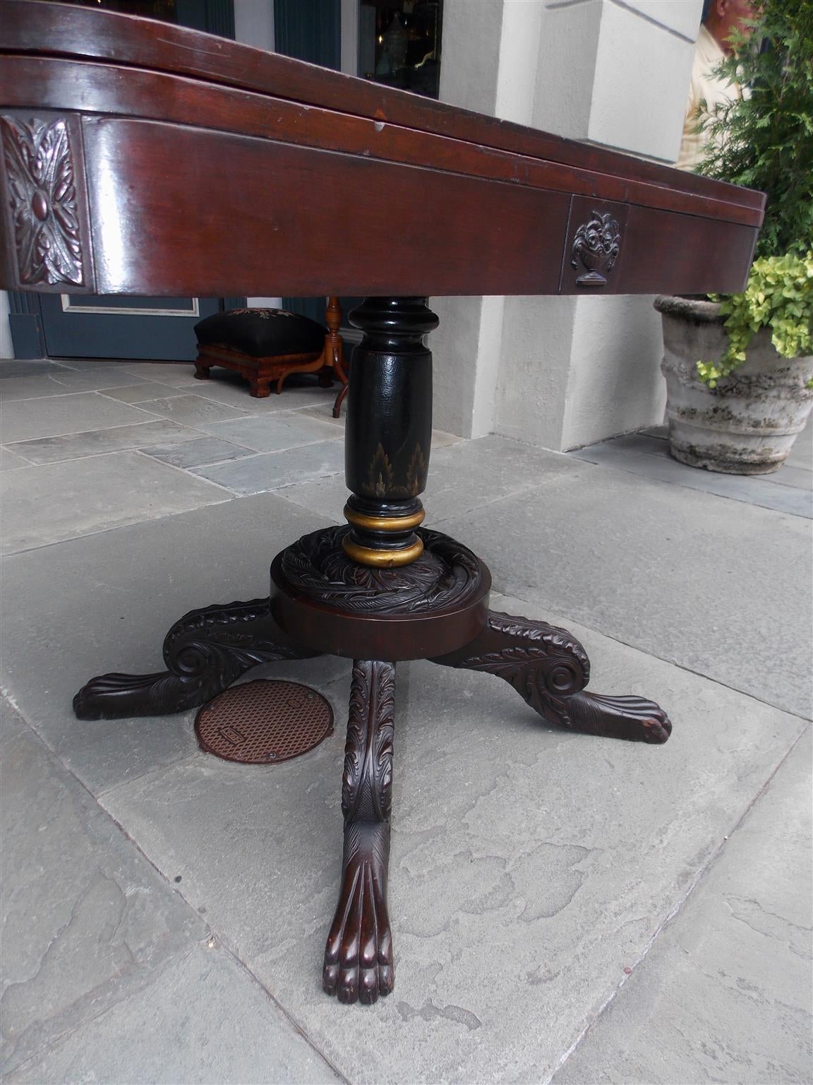 Brass American Mahogany and Cherry Stenciled Gilt Hinged Game Table, PA. Circa 1810 For Sale