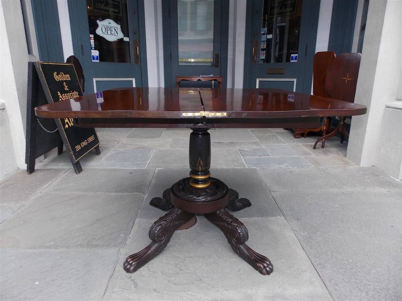 American Mahogany and Cherry Stenciled Gilt Hinged Game Table, PA. Circa 1810 In Excellent Condition For Sale In Hollywood, SC