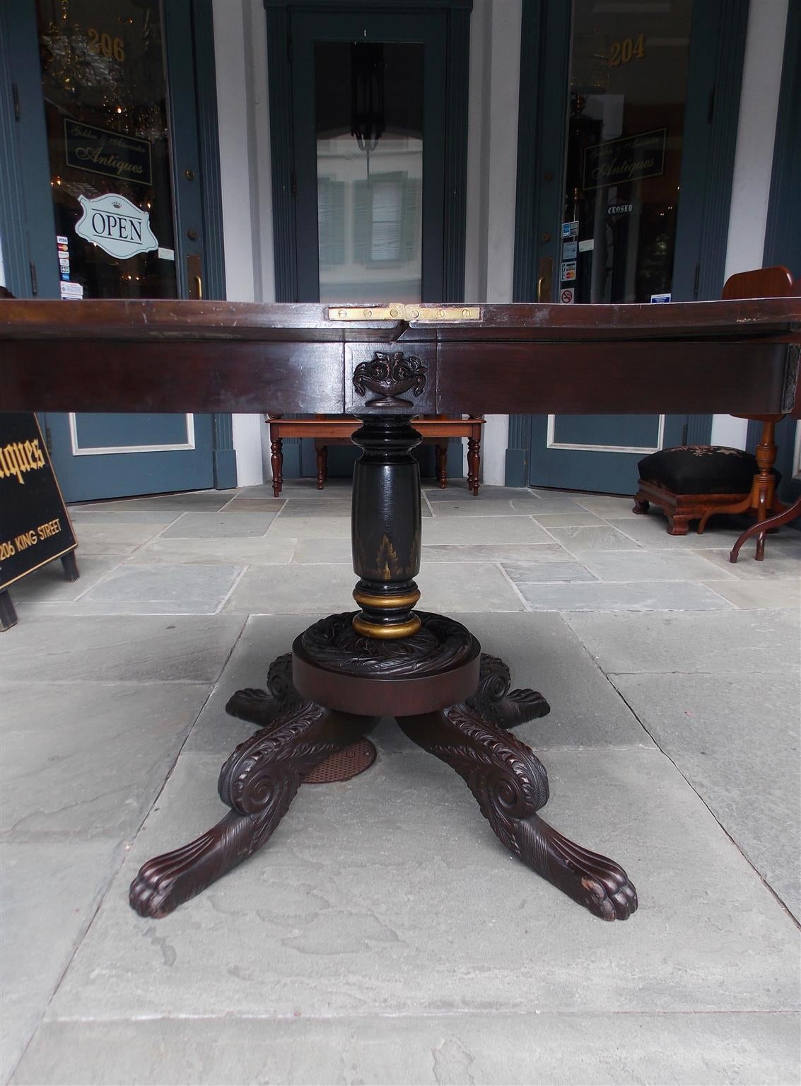 Early 19th Century American Mahogany and Cherry Stenciled Gilt Hinged Game Table, PA. Circa 1810 For Sale