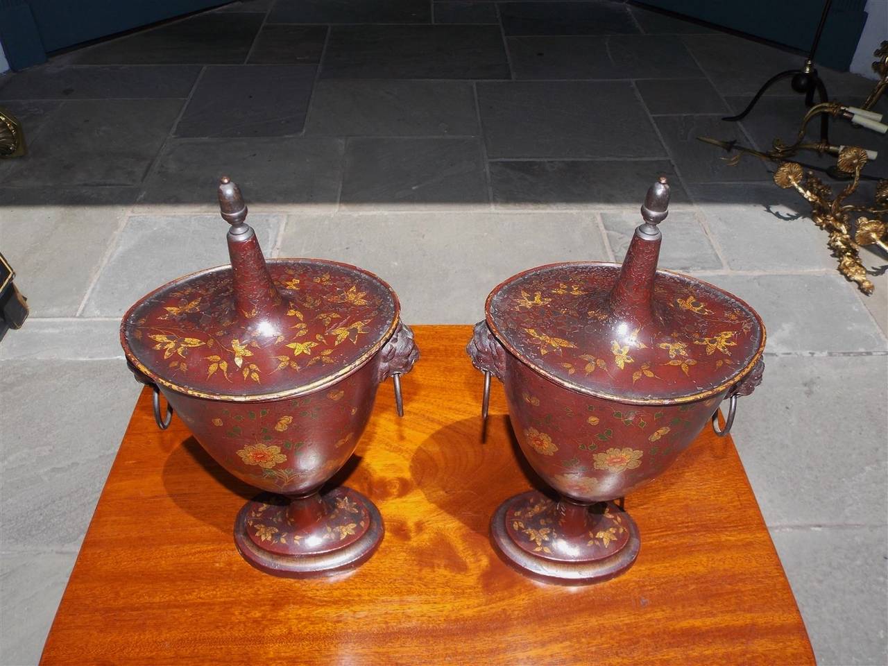 Pair of English Regency Tole Chestnut Urns, Circa 1810 For Sale 1