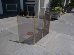 French Brass Folding Four-Panel Laurel Wreath Fire Screen, Circa 1840