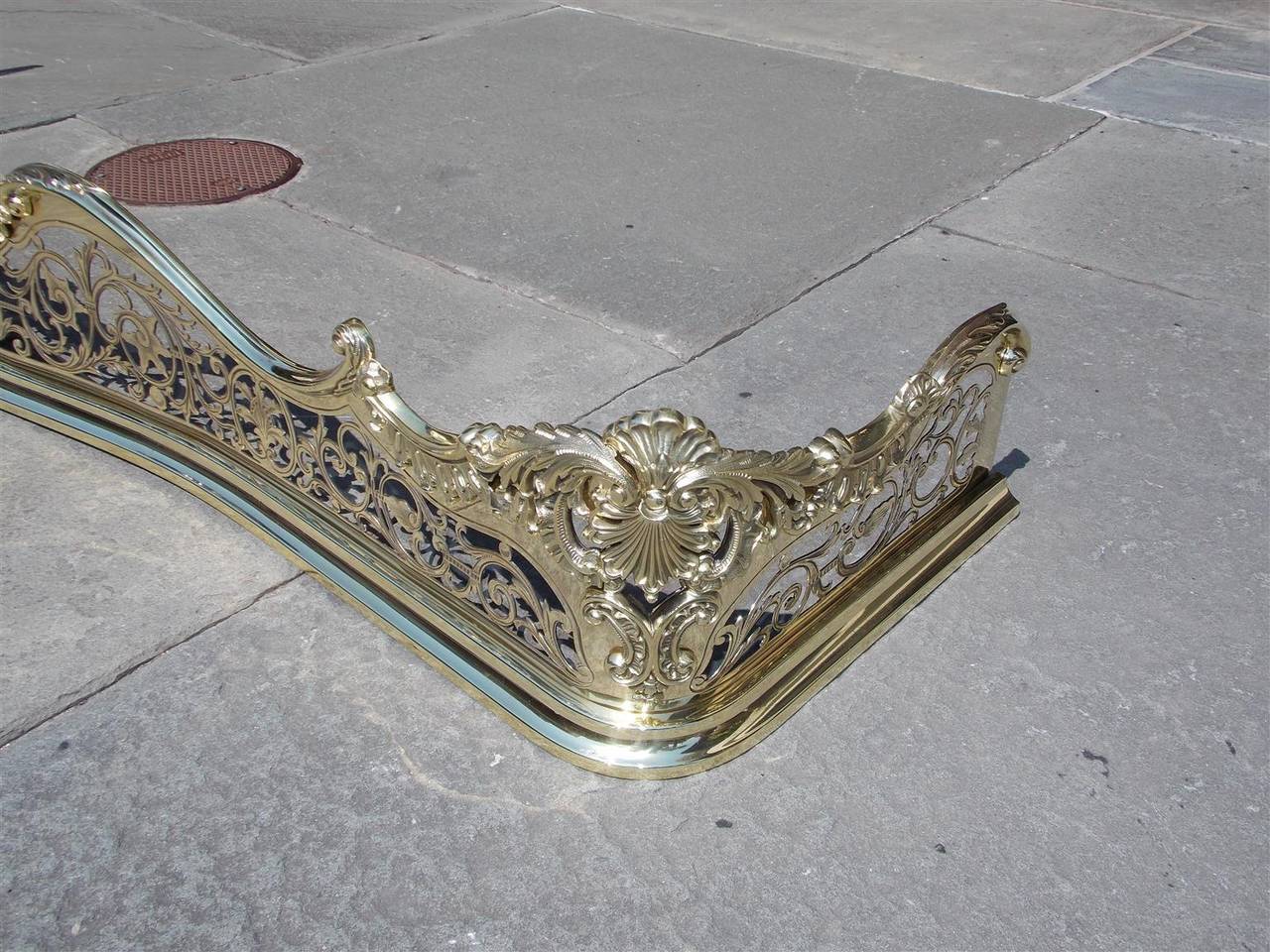 Period English Brass Serpentine Floral and Hand Chased Fire Fender, Circa 1770 4