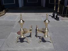 Pair of American Brass Urn Finial & Gallery Andirons. NY, Circa 1815, Wittingham