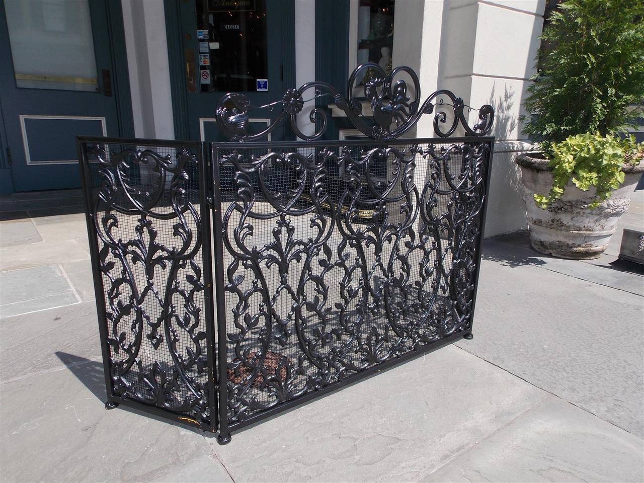 French Wrought Iron and Painted Rooster Fire Screen, Circa 1840