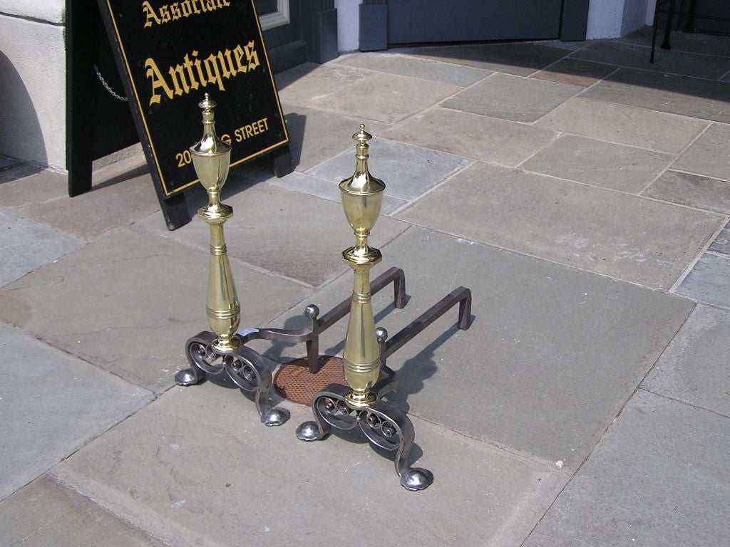American Brass and Polished Steel Andirons In Excellent Condition In Hollywood, SC