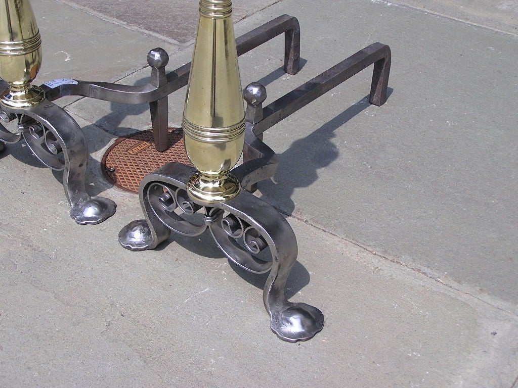 American Brass and Polished Steel Andirons 2