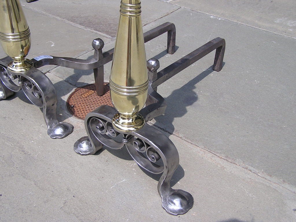 American Brass and Polished Steel Andirons 3