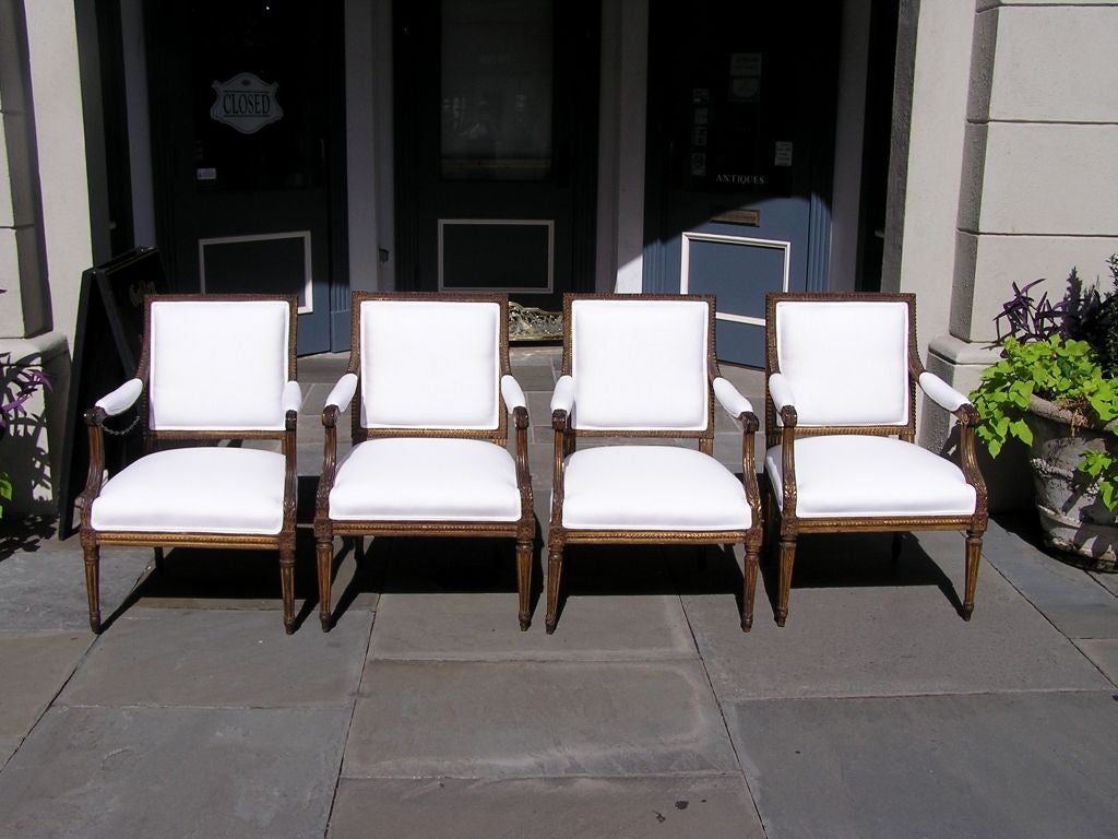 Set of Four French Gilt Arm Chairs In Excellent Condition For Sale In Hollywood, SC