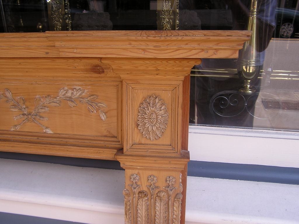 Gesso English Georgian Pine Classical Mantle with Carved Foliage & Medallions. C 1780 For Sale
