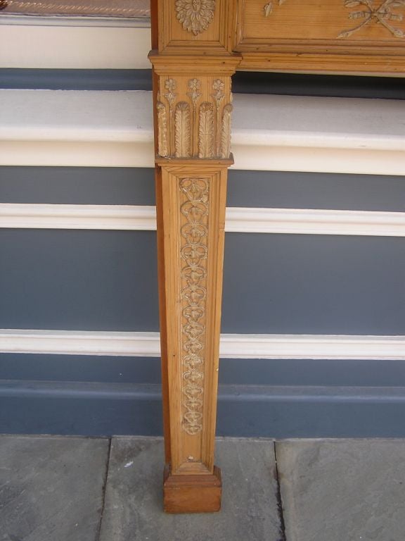 English Georgian Pine Classical Mantle with Carved Foliage & Medallions. C 1780 For Sale 2
