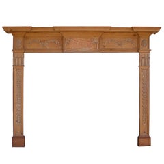 English Georgian Pine Classical Mantle with Carved Foliage & Medallions. C 1780